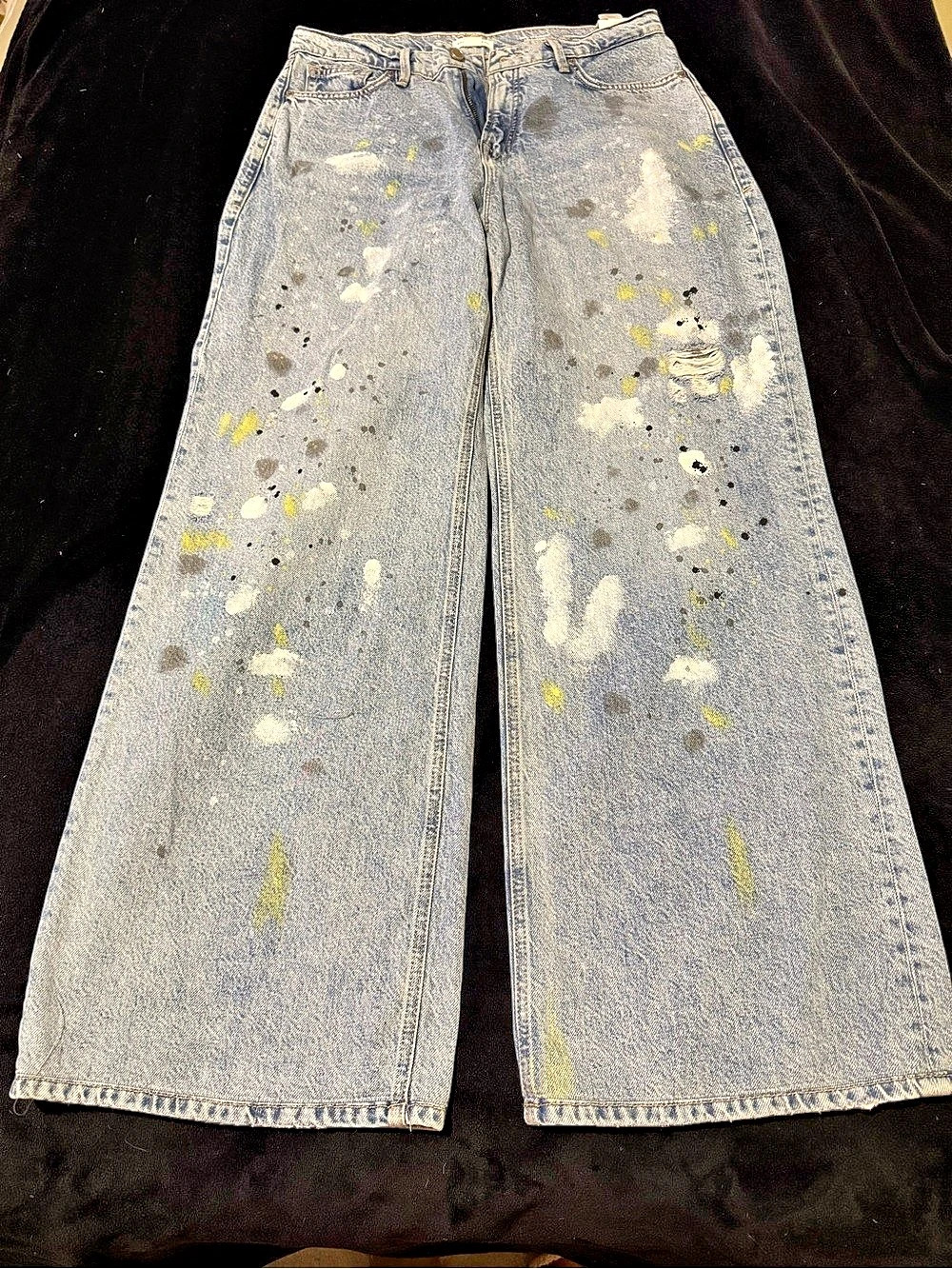 Good American Good Ease Wide Leg Paint-Splatter Jeans Waist 6/28